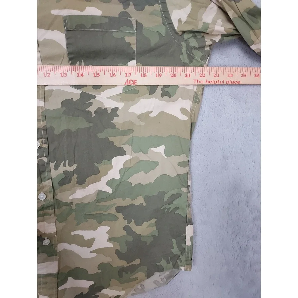 J Crew Shirt Mens Large Slim Fit Flex Camo Green Stretch Oxford Green Hunting L